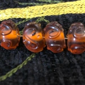 Lampwork Glass Beads / Round Amber with swirls 3D Set-4, .5" wide